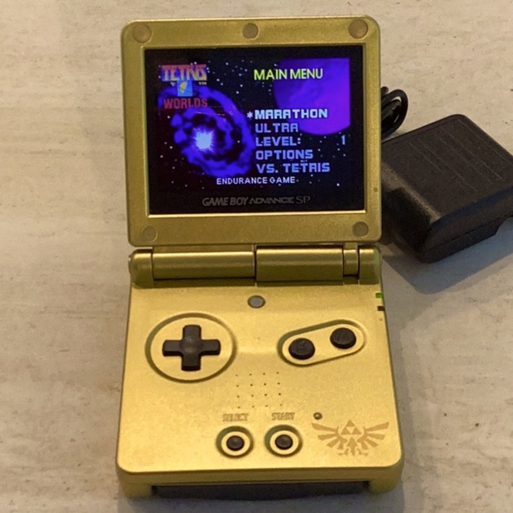 Nintendo Gameboy Advance SP Console Backlit Zelda & Charger AGS-101 Gold